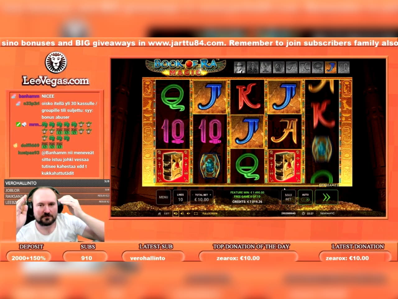 280 free spins no deposit at Slots Million Casino