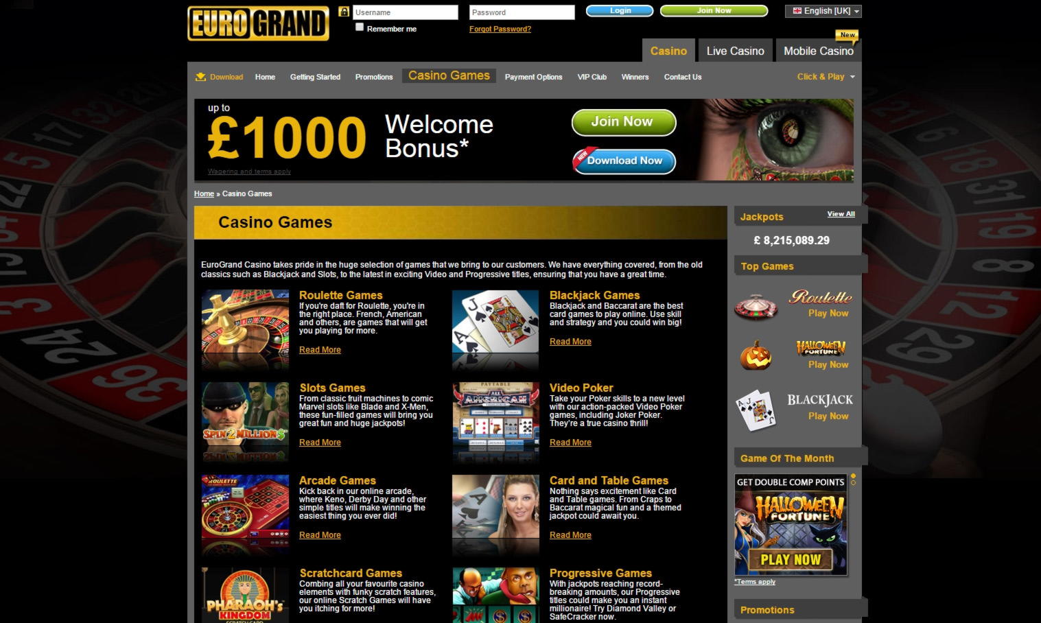 755% Deposit match bonus at Come On Casino